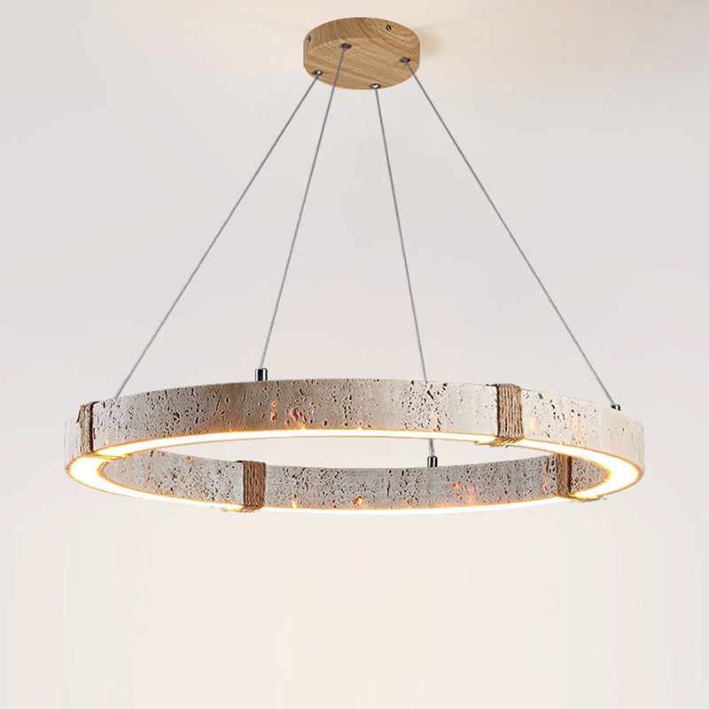 Traditional Vintage Circle Ring Travertine Hemp Rope LED Pendant Light For Living Room