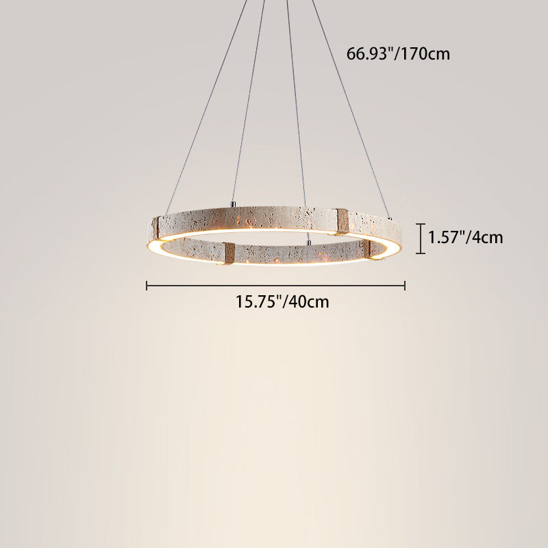 Traditional Vintage Circle Ring Travertine Hemp Rope LED Pendant Light For Living Room