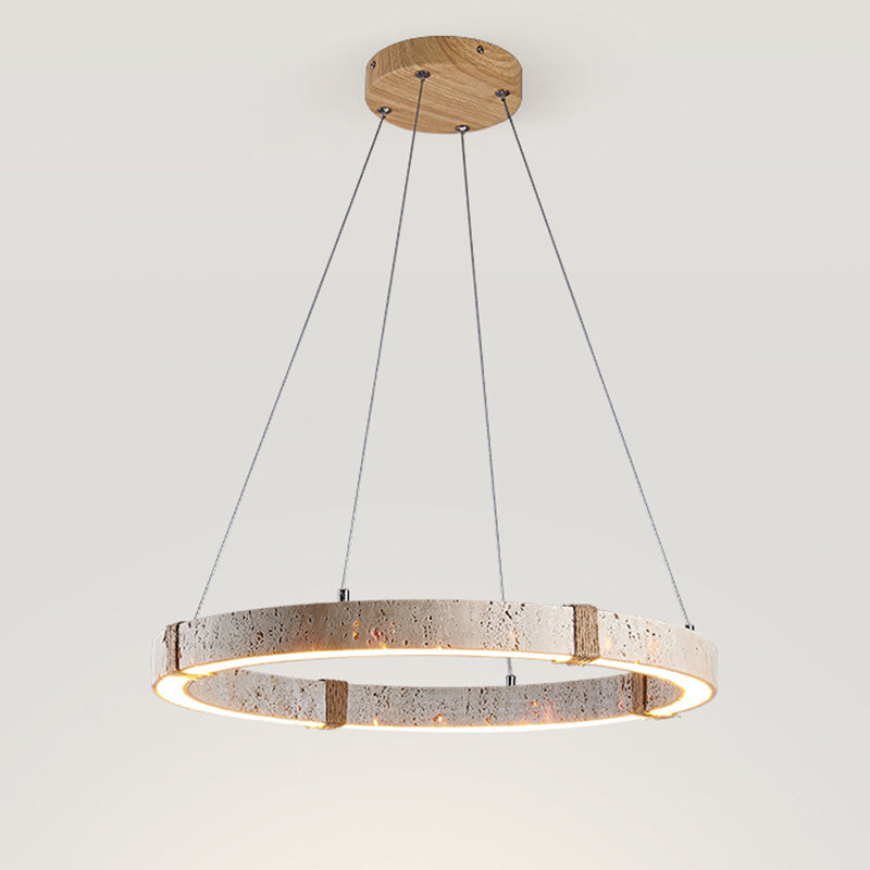Traditional Vintage Circle Ring Travertine Hemp Rope LED Pendant Light For Living Room
