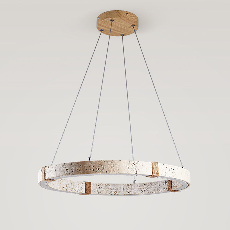 Traditional Vintage Circle Ring Travertine Hemp Rope LED Pendant Light For Living Room