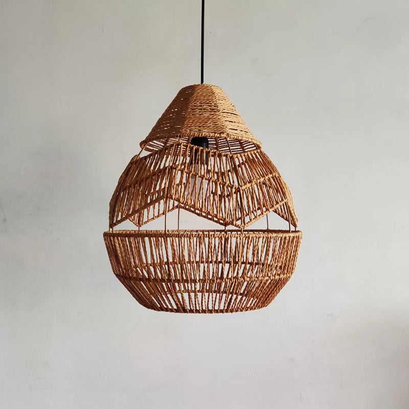 Traditional Japanese Rattan Weaving Cage 1-Light Pendant Light For Living Room