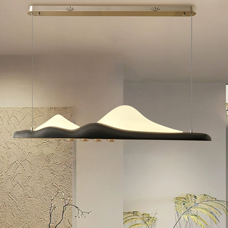 Traditional Chinese Long Strip Wood Grain Acrylic Peak LED Island Light Pendant Light For Living Room