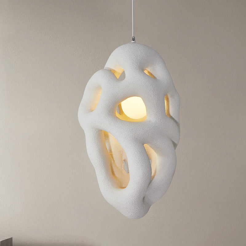 Traditional Japanese Polystyrene Irregular Ellipse Porous Design 1-Light Pendant Light For Living Room