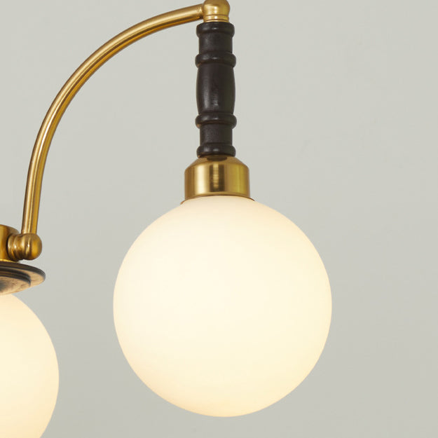 Modern Mid-Century Iron Ash Wood Frame Glass Ball Shade 3/5-Light Chandelier For Living Room