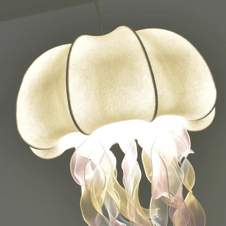 Contemporary Creative Fabric Jellyfish Flowing Ribbon 1-Light Pendant Light For Living Room