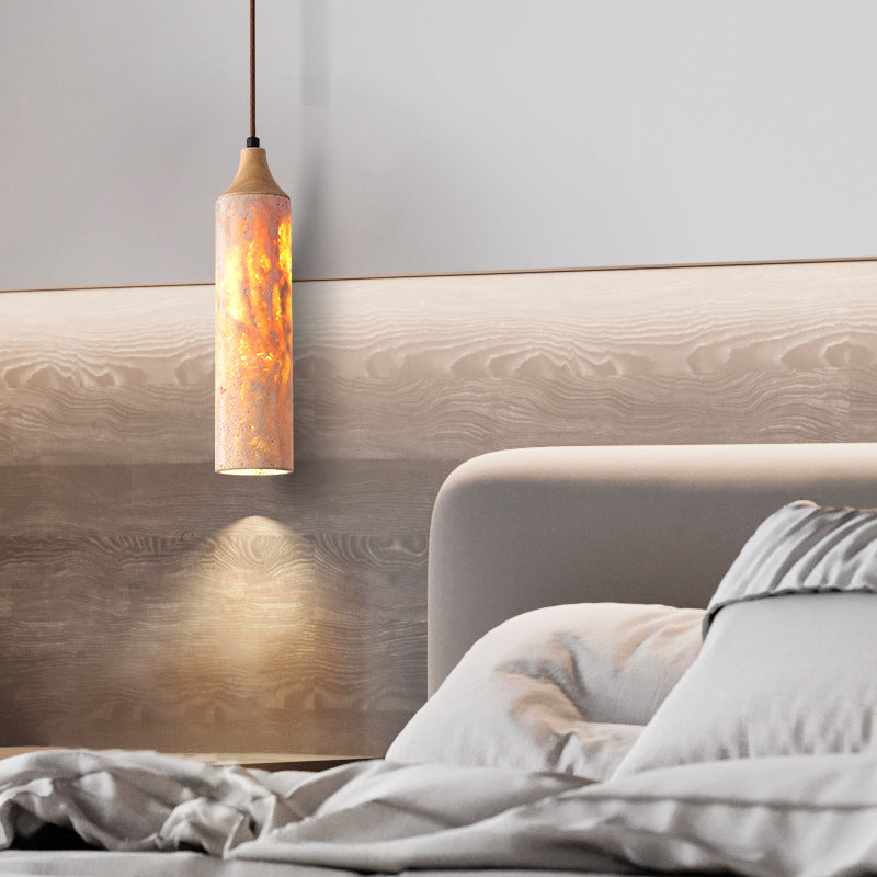 Traditional Japanese Yellow Travertine Strip Solid Wood 1-Light Pendant Light For Living Room