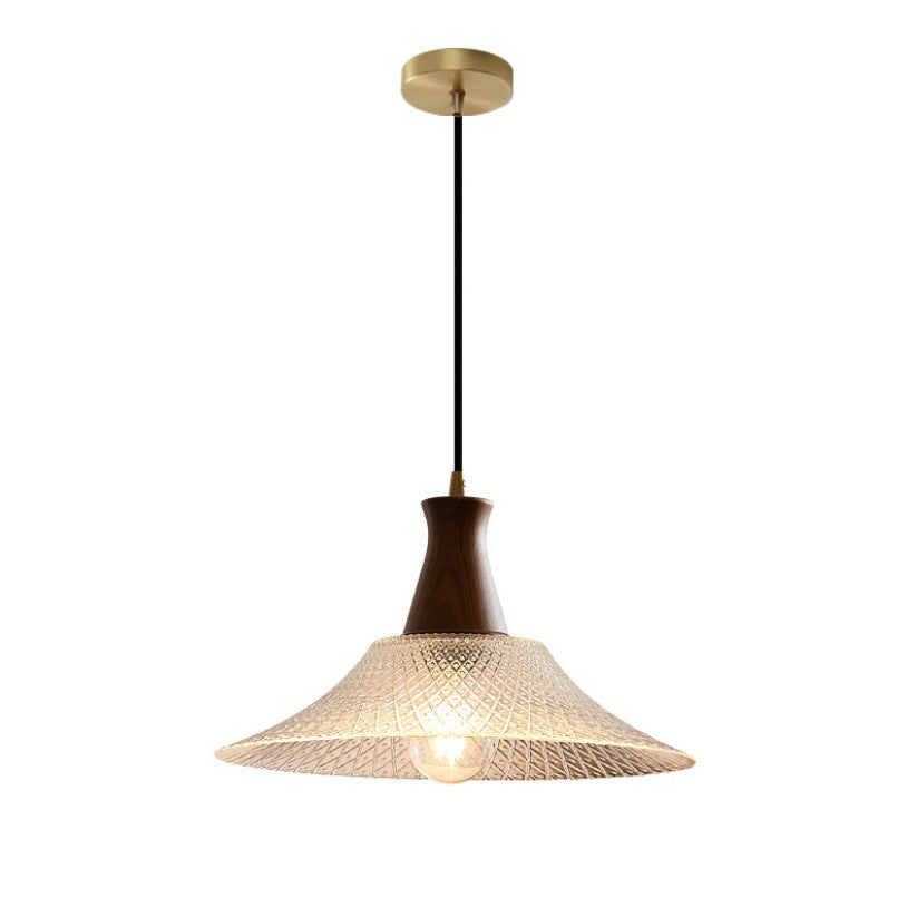 Contemporary Retro Solid Wood Conical Glass Shade 1-Light Pendant Light For Dining Room
