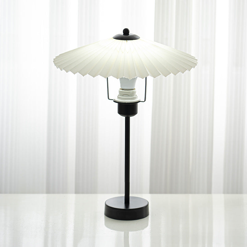 Contemporary Nordic Pleated Fabric Conical Hardware 1-Light Table Lamp For Bedside
