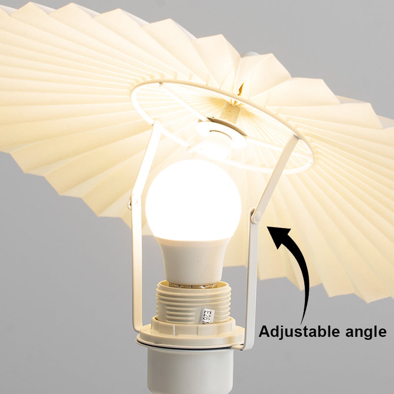 Contemporary Nordic Pleated Fabric Conical Hardware 1-Light Table Lamp For Bedside