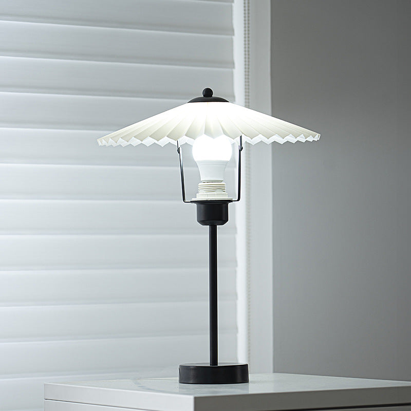 Contemporary Nordic Pleated Fabric Conical Hardware 1-Light Table Lamp For Bedside