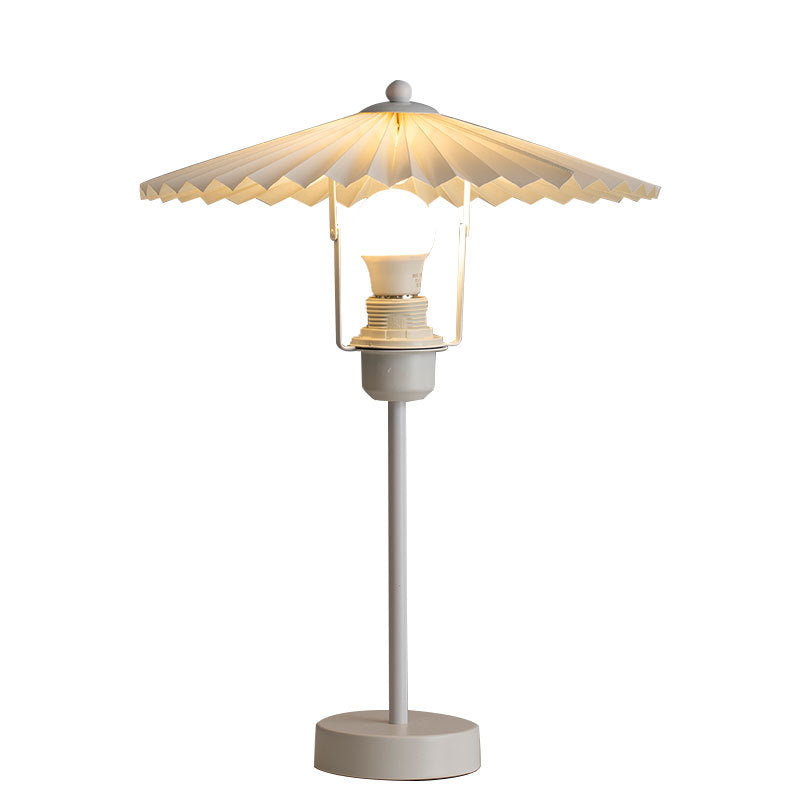 Contemporary Nordic Pleated Fabric Conical Hardware 1-Light Table Lamp For Bedside