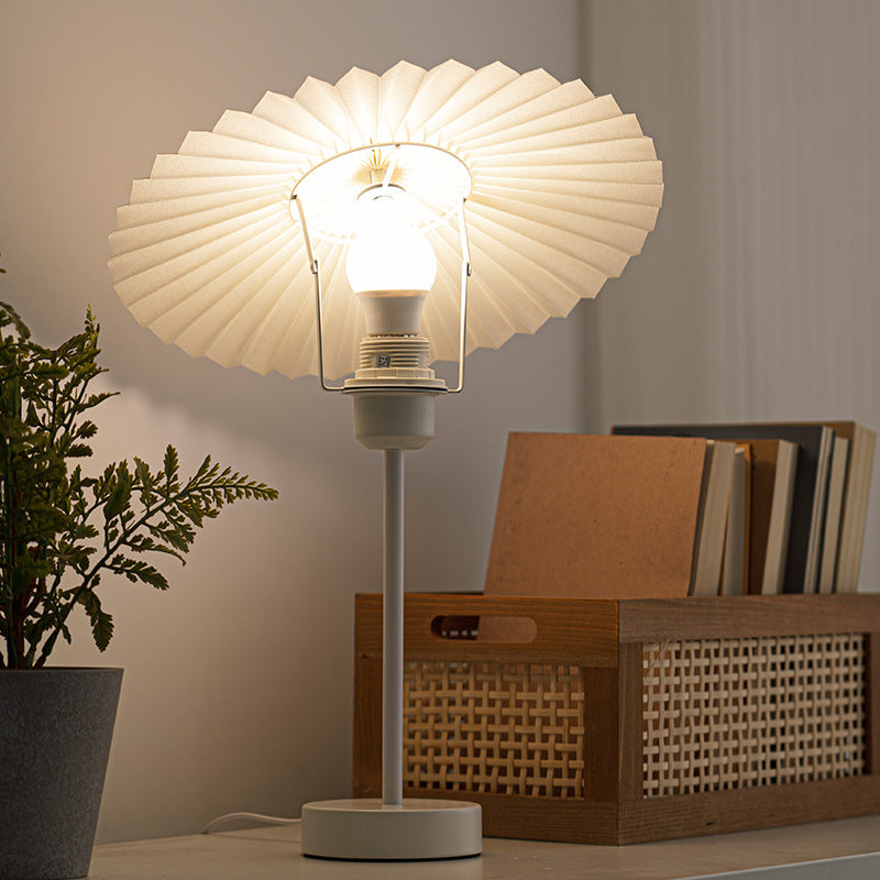 Contemporary Nordic Pleated Fabric Conical Hardware 1-Light Table Lamp For Bedside