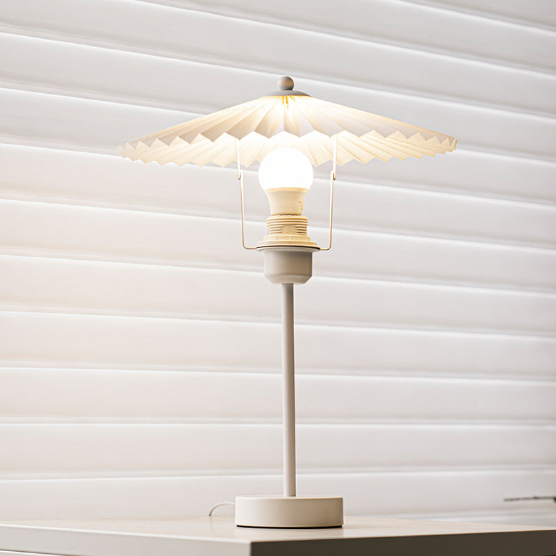 Contemporary Nordic Pleated Fabric Conical Hardware 1-Light Table Lamp For Bedside