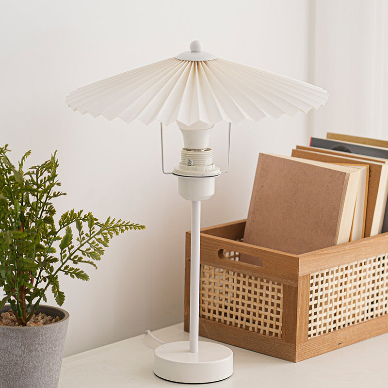 Contemporary Nordic Pleated Fabric Conical Hardware 1-Light Table Lamp For Bedside