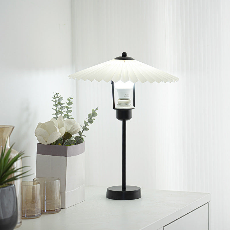Contemporary Nordic Pleated Fabric Conical Hardware 1-Light Table Lamp For Bedside