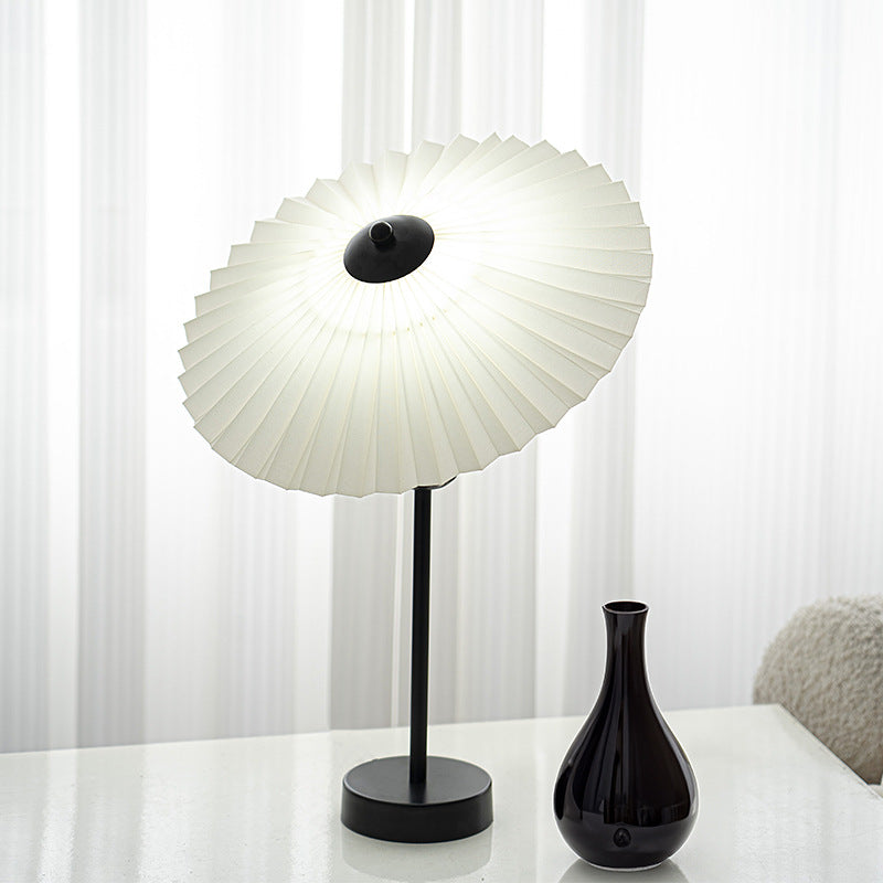 Contemporary Nordic Pleated Fabric Conical Hardware 1-Light Table Lamp For Bedside