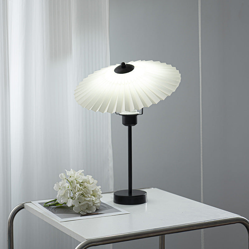 Contemporary Nordic Pleated Fabric Conical Hardware 1-Light Table Lamp For Bedside