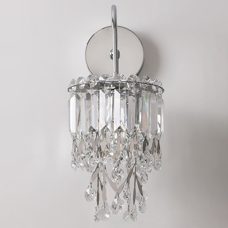 Contemporary Luxury Round Crystal Stainless Steel 1-Light Wall Sconce Lamp For Dining Room