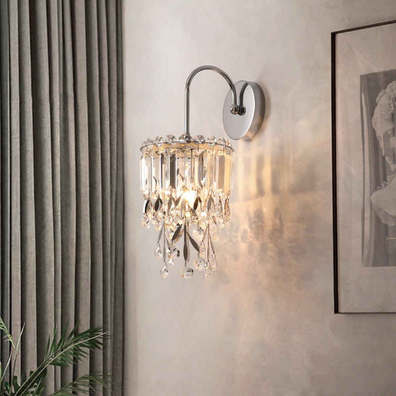 Contemporary Luxury Round Crystal Stainless Steel 1-Light Wall Sconce Lamp For Dining Room