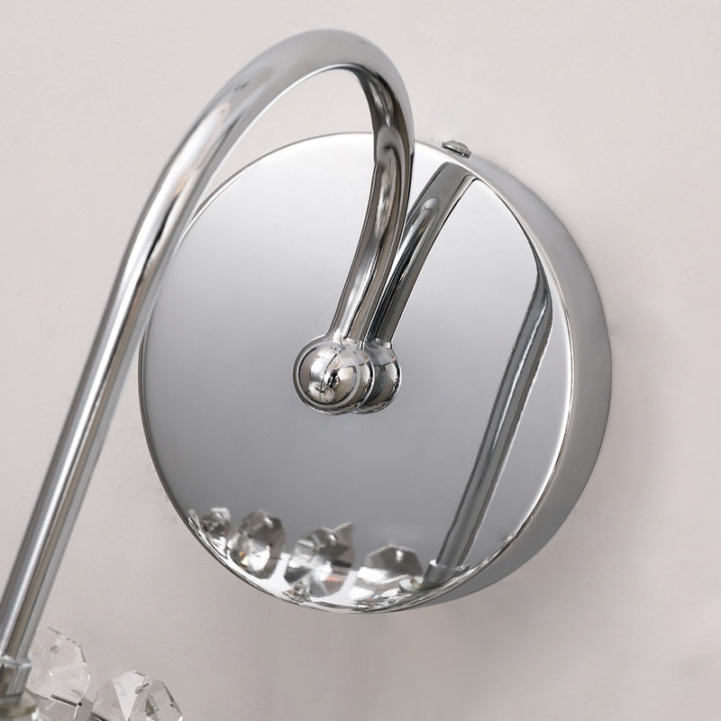 Contemporary Luxury Round Crystal Stainless Steel 1-Light Wall Sconce Lamp For Dining Room