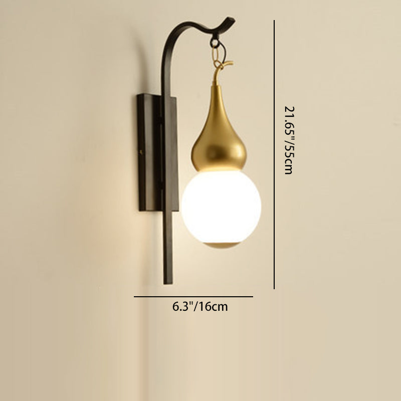 Traditional Chinese Iron Glass Gourd 1-Light Wall Sconce Lamp For Dining Room