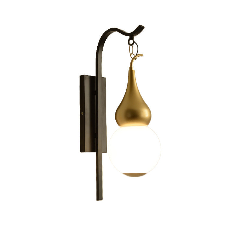 Traditional Chinese Iron Glass Gourd 1-Light Wall Sconce Lamp For Dining Room