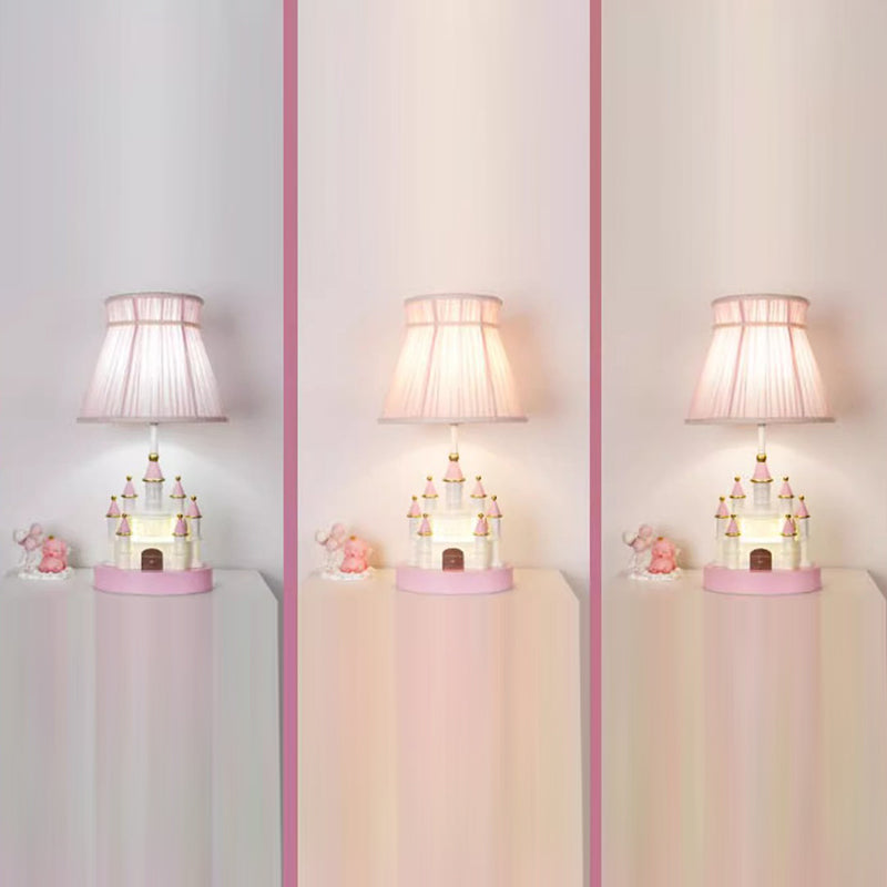 Traditional European Fabric Pink Dream Castle Resin Base 1-Light Table Lamp For Bedroom