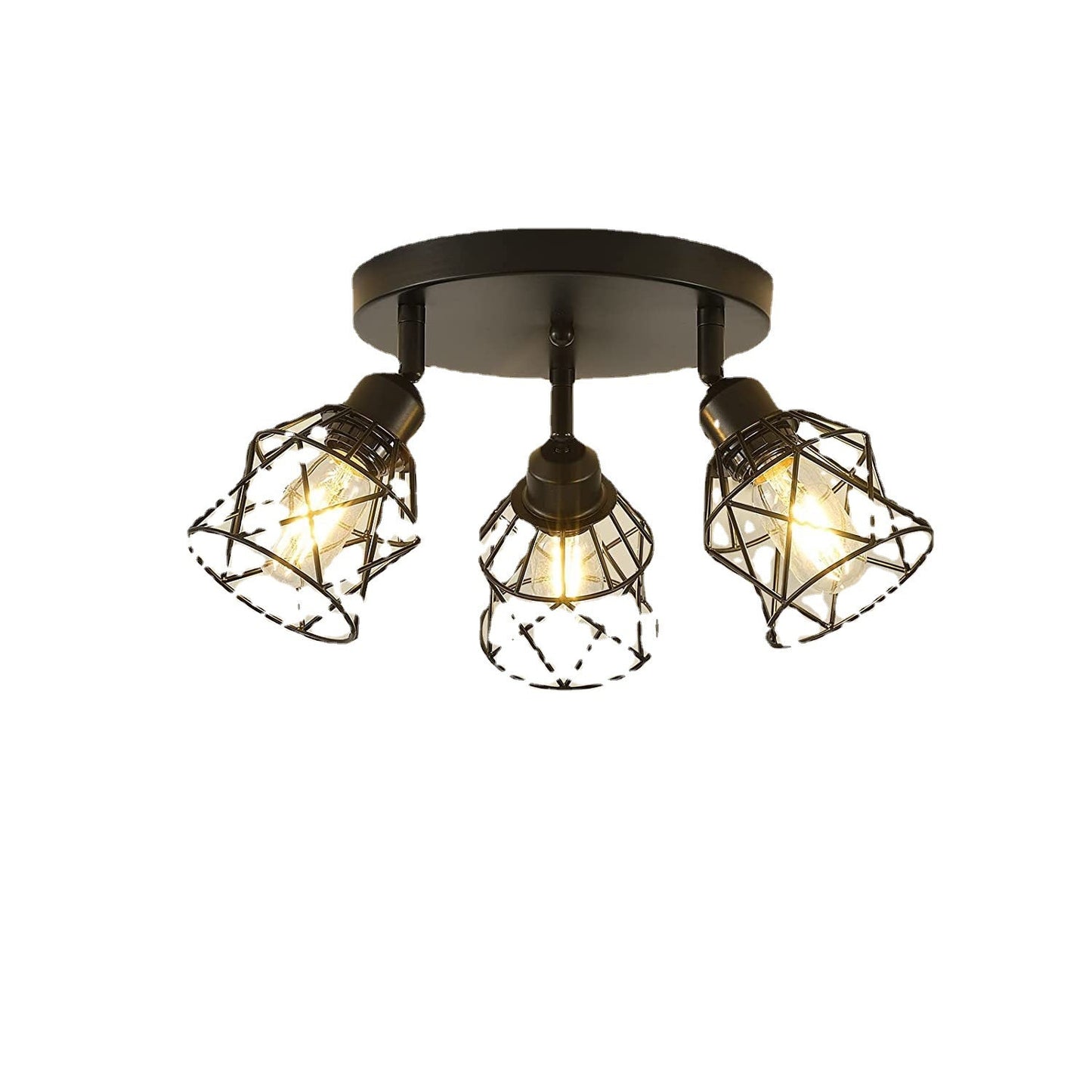 Contemporary Industrial Iron Frame 360° Rotation 3-Light Semi-Flush Mount Ceiling Light For Living Room