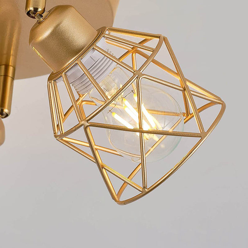 Contemporary Industrial Iron Frame 360° Rotation 3-Light Semi-Flush Mount Ceiling Light For Living Room