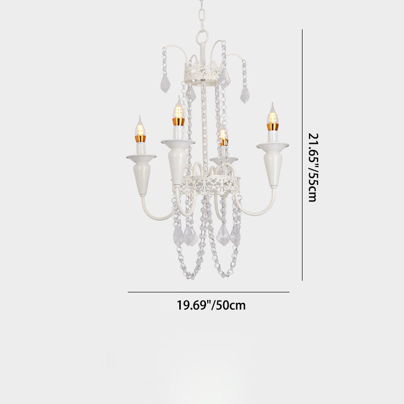 Traditional French Iron Carved Frame Crystal String Candelabra 4/6/8-Light Chandelier For Living Room