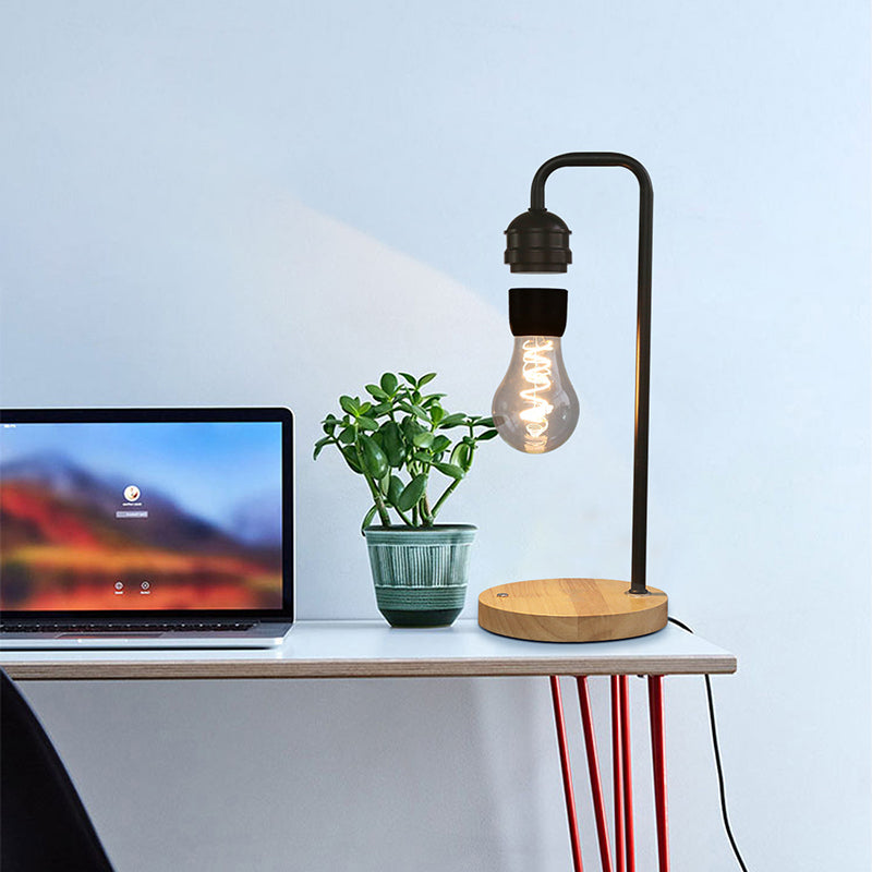Contemporary Simplicity Rubber Wood Iron Magnetic Levitation LED Table Lamp For Study