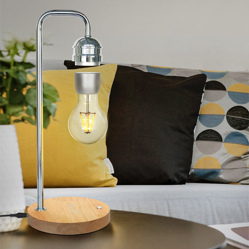 Contemporary Simplicity Rubber Wood Iron Magnetic Levitation LED Table Lamp For Study