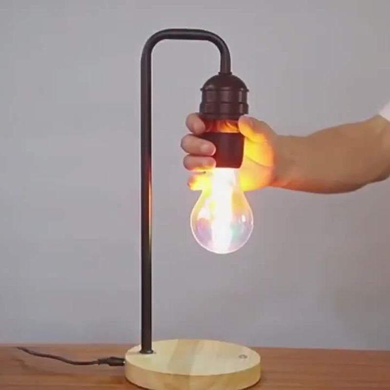 Contemporary Simplicity Rubber Wood Iron Magnetic Levitation LED Table Lamp For Study