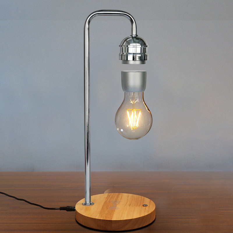 Contemporary Simplicity Rubber Wood Iron Magnetic Levitation LED Table Lamp For Study