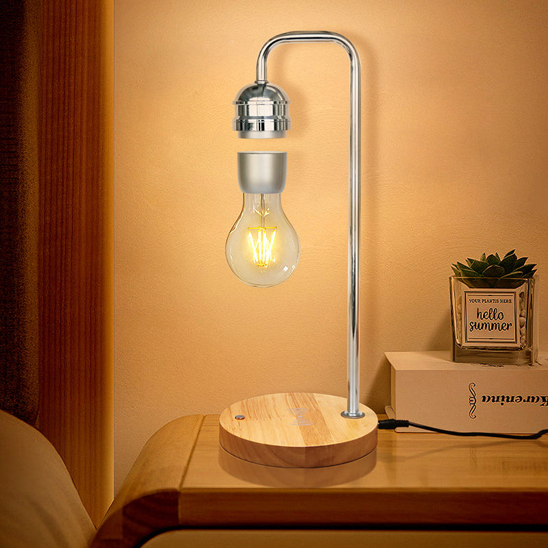 Contemporary Simplicity Rubber Wood Iron Magnetic Levitation LED Table Lamp For Study