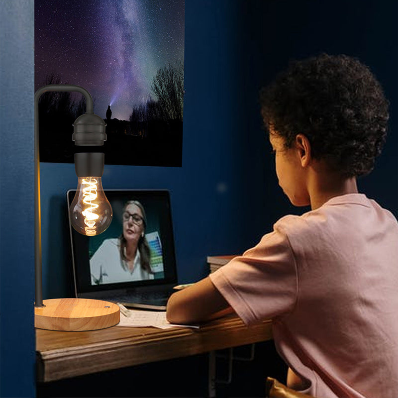 Contemporary Simplicity Rubber Wood Iron Magnetic Levitation LED Table Lamp For Study