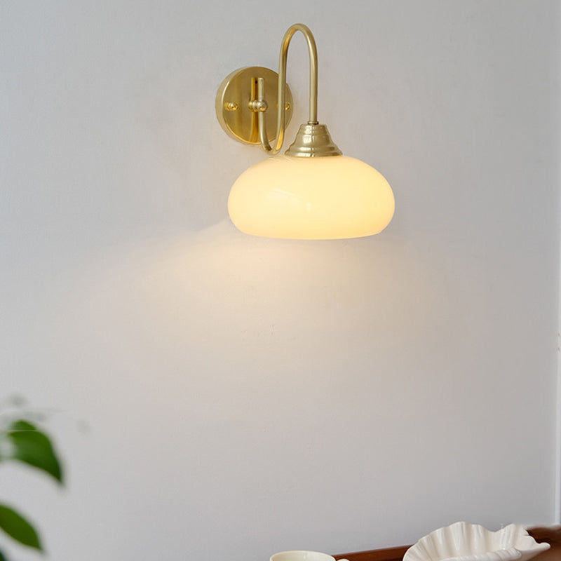 Traditional French Glass Round Shade Iron 1-Light Wall Sconce Lamp For Dining Room