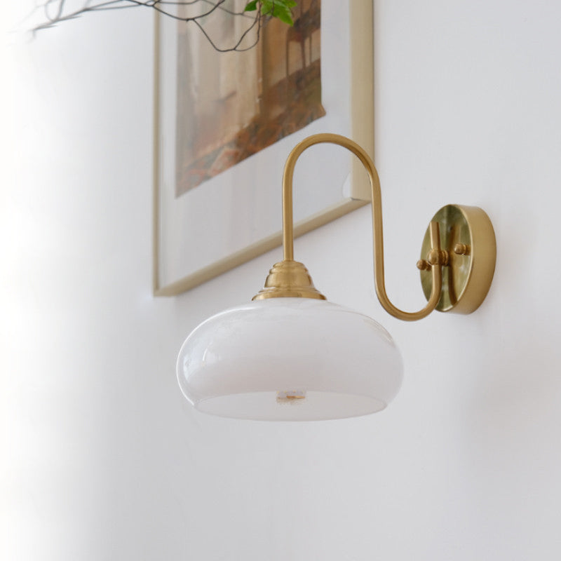 Traditional French Glass Round Shade Iron 1-Light Wall Sconce Lamp For Dining Room