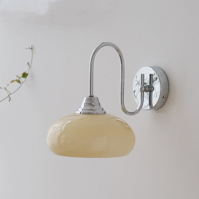 Traditional French Glass Round Shade Iron 1-Light Wall Sconce Lamp For Dining Room