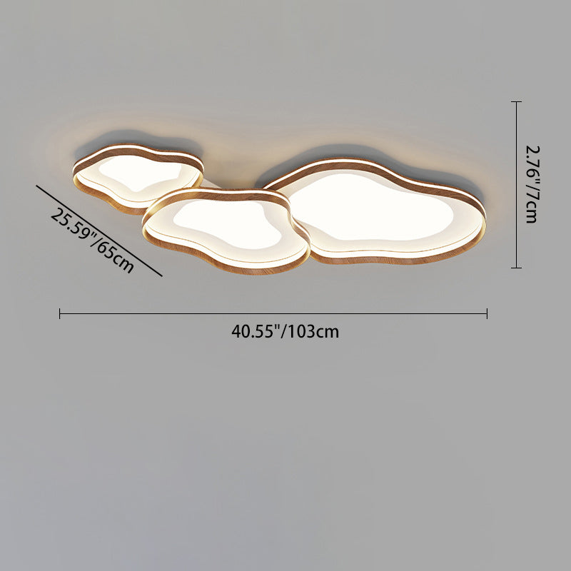 Contemporary Luxury Iron Aluminum Smoke Pattern Walnut Wood Corrugated Edge LED Flush Mount Ceiling Light For Bedroom