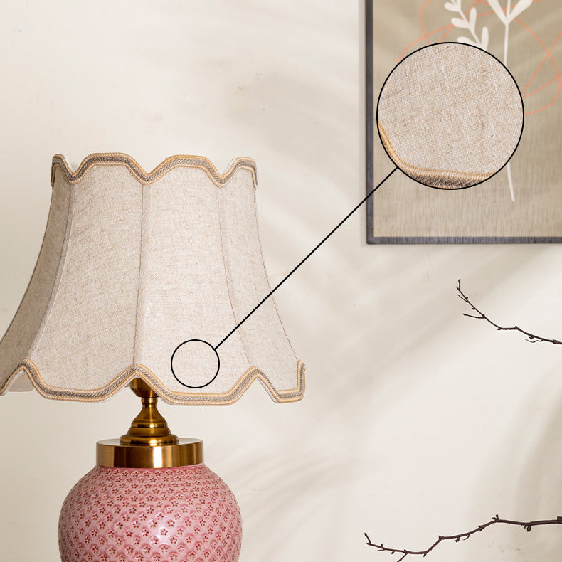 Traditional Chinese Plum Bossom Fabric Shade Ceramic Base 1-Light Table Lamp For Study