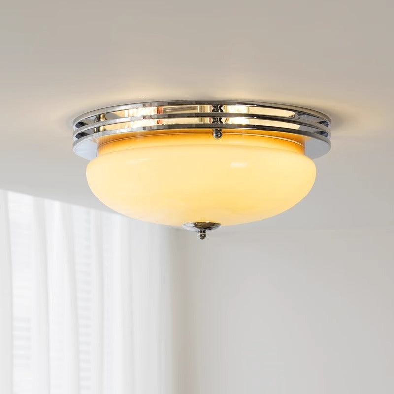 Contemporary Nordic Round Hardware Glass Shade LED Flush Mount Ceiling Light For Living Room