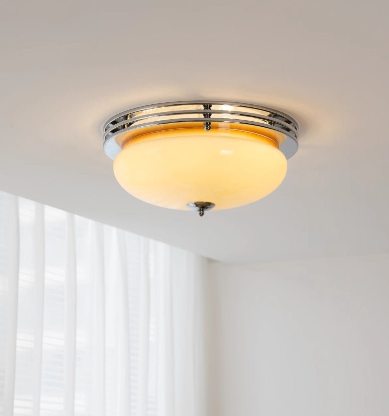 Contemporary Nordic Round Hardware Glass Shade LED Flush Mount Ceiling Light For Living Room
