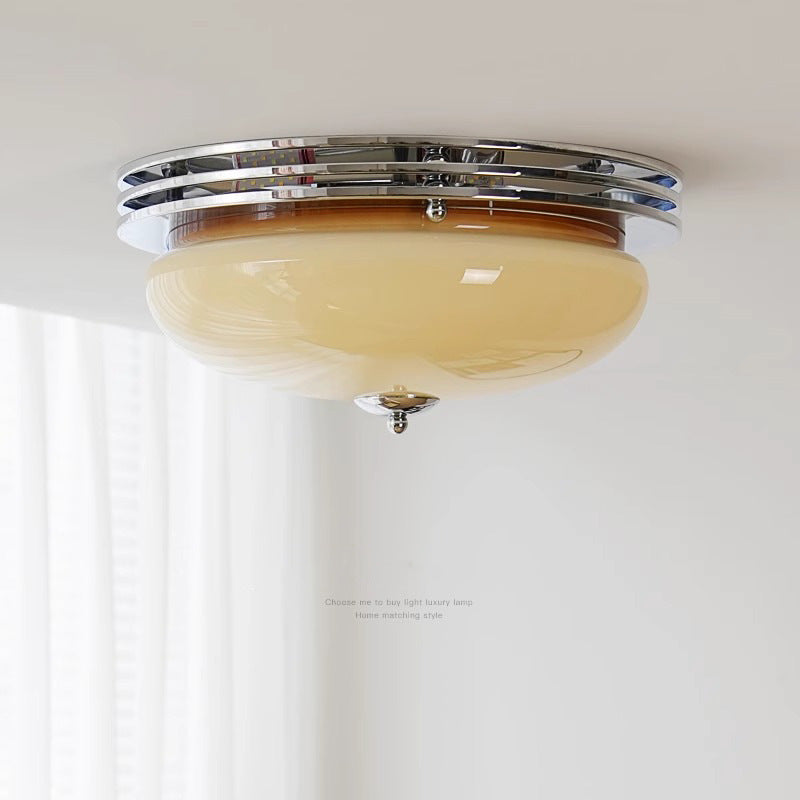 Contemporary Nordic Round Hardware Glass Shade LED Flush Mount Ceiling Light For Living Room