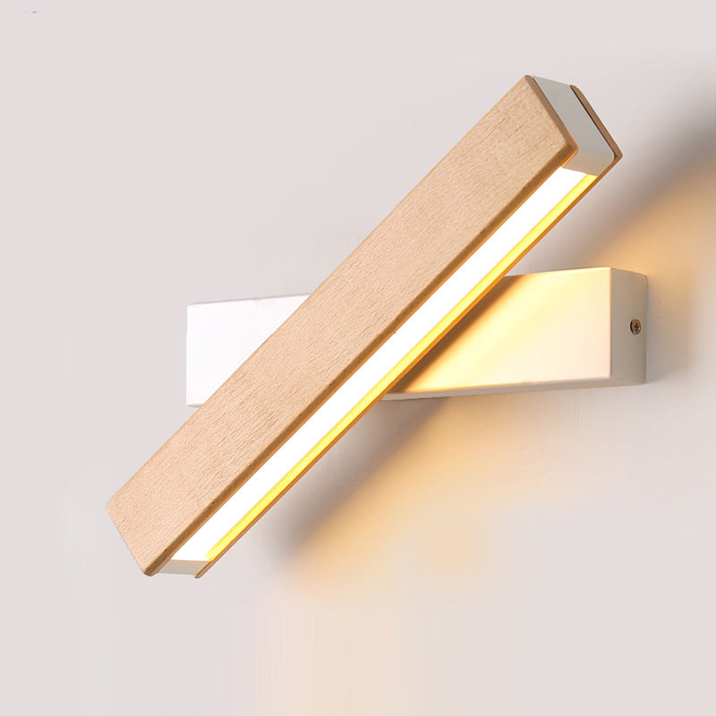 مصباح حائط دوار LED طويل من الألومنيوم بحبيبات خشبية بسيطة وحديثة لغرفة النوم