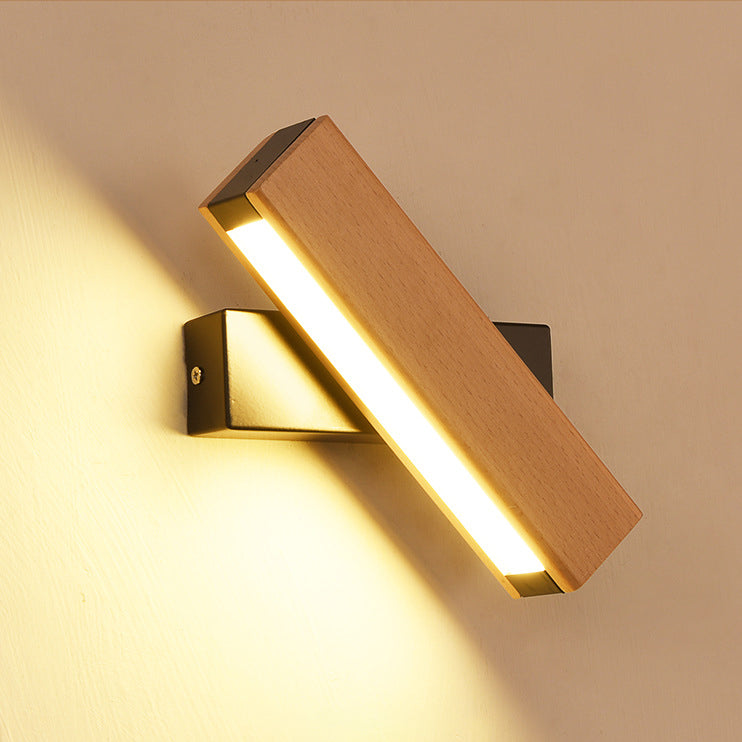 مصباح حائط دوار LED طويل من الألومنيوم بحبيبات خشبية بسيطة وحديثة لغرفة النوم
