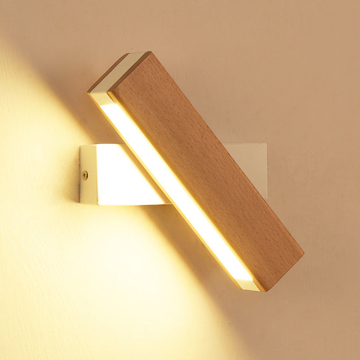 مصباح حائط دوار LED طويل من الألومنيوم بحبيبات خشبية بسيطة وحديثة لغرفة النوم