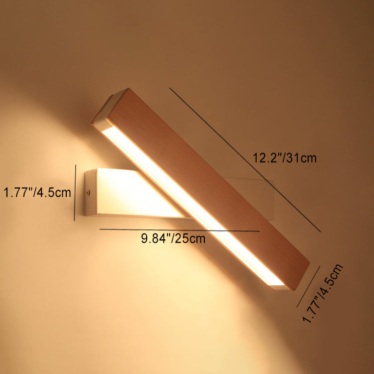 مصباح حائط دوار LED طويل من الألومنيوم بحبيبات خشبية بسيطة وحديثة لغرفة النوم
