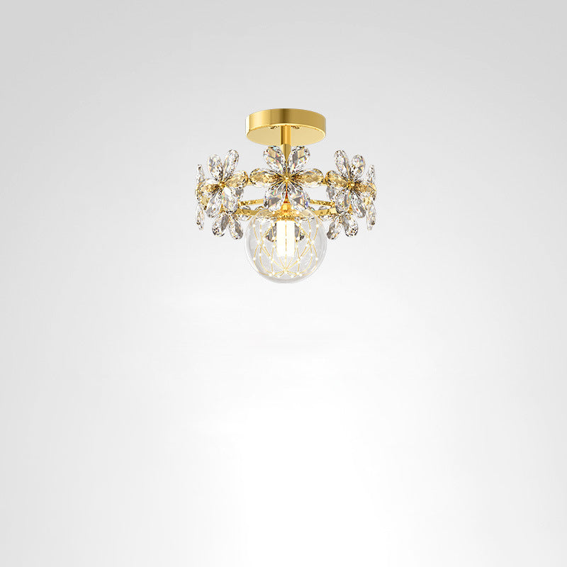 Contemporary Luxury Iron Crystal Petal LED Semi-Flush Mount Ceiling Light For Living Room
