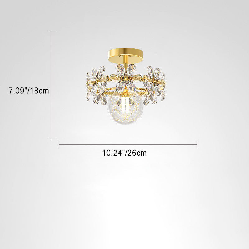 Contemporary Luxury Iron Crystal Petal LED Semi-Flush Mount Ceiling Light For Living Room